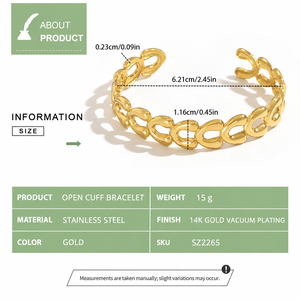 Brazalete Abierto con Corazones Entrelazados, Acero Inoxidable, Baño de Oro de 14K al Vacío - Product Image 2