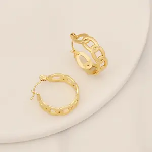 Simple Stainless Steel Gold Plated Heart Star Circle Earrings Personalized Geometric Rectangle Hoop Fashion Earrings Women