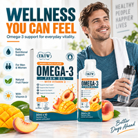 Huile de poisson liquide OKTW Omega-3 avec vitamine D, DHA et EPA, saveur mangue pêche, soutient la santé des yeux et du système immunitaire, soutien nutritionnel quotidien