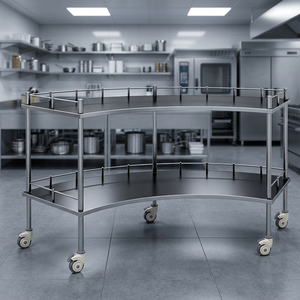 Carrito de Instrumentos de Dos Niveles Curvo de Acero Inoxidable MS-T50S con Barandilla y Ruedas para Hospital - Product Image 2