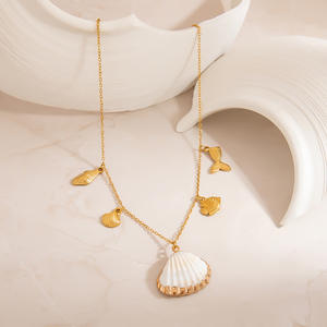 Collar con colgante de corazón de acero inoxidable, chapado en oro de 18 quilates, serie Ocean, cadena de clavícula con conchas marinas, para mujer, regalo. - Product Image 3