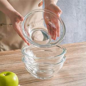 Ensaladera de vidrio de borosilicato transparente redondo grande y ecológico, cuenco de almacenamiento de frutas y verduras para uso doméstico para fiestas - Product Image 4