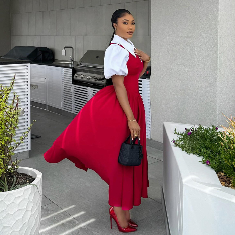 high waisted shirt dress White Mark Plus Size Long Sleeve Tiered Midi Shirt Dress - Blue main image 1