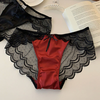 Braguitas de satén morado de lujo para mujer, con malla ondulada, sin costuras, sexys, de corte triangular, de talle bajo, con lazo decorativo, transparentes y totalmente transpirables, ropa interior íntima.