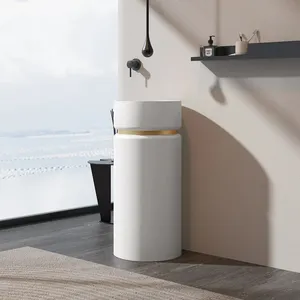 Modern Design High Grade Unique Resin Stone Pedestal Sink Transparent Oval Hand Wash Basin With Free Standing Drainer Hotels