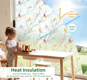 Autocollant mural dépoli motif oiseaux et fleurs pour la vente en gros, décalcomanies décoratives pour verre, papier peint décoratif, films amovibles pour portes et fenêtres de maison - Product Image 2