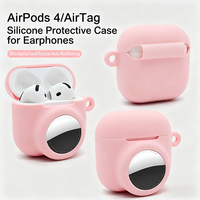 2-in-1 Anti-Lost Silicone Case for Airpods4/Airtag with Soft Full Protection and Wireless