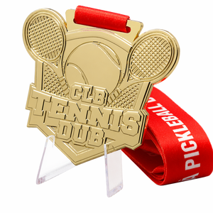 Médaille personnalisée de pickleball et de tennis, plaquée or, en alliage de zinc, en forme de bouclier, récompense de tournoi sportif, souvenir de finisseur, OEM - Product Image 1