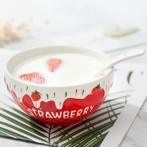 Vaisselle en céramique artisanale en gros, jolies petites coupelles en céramique sous glaçure, bol et assiette à riz fraise blanc laiteux de 4,5 pouces - Product Image 1