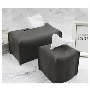 Boîte à mouchoirs carrée décorative en cuir PU Boshho – Distributeur moderne de mouchoirs en cuir pour salle d'hôtes - Product Image 4