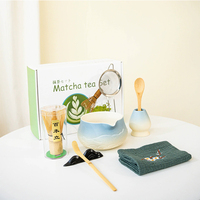 Ensemble de thé matcha en céramique durable et écologique de 600 ml, design Japandi, 8 pièces, logo personnalisé, outils de cérémonie faits à la main, naturels, en stock