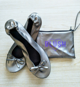 Wedding Gift Hot Sale Personalized <strong>Silver</strong> Foldable <strong>Flats</strong> with Pocket Bag - Product Image 5