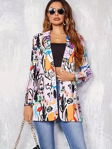 Blazer de Punto con Cuello de Solapa y Estampado Abstracto para Mujer, con Cierre de un Solo Botón, para Uso Casual de Negocios - Product Image 4