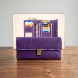 Cartera Larga de Cuero Genuino Morado WRIZA para Mujer, Hecha a Mano, con Cierre de Cremallera, Estilo Vintage Minimalista, para Uso Diario, Gran Venta - Product Image 6