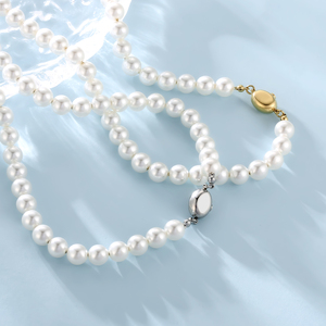 Collar de Perlas de Cristal para Novia, Cadena de Perlas de 8 mm, Chapado en Oro de 14K, Gargantilla Vintage Boho, Collar de Cuentas Redondas de Imitación para Mujer - Product Image 1