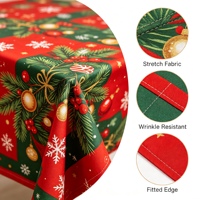 Nouvelle Nappe de Table Ajustable Nuofan 54x54 Pouces en Spandex Tissé Imprimé Numérique, Motif Plante de Noël, Durable, Protection de Table – Vente Directe Usine