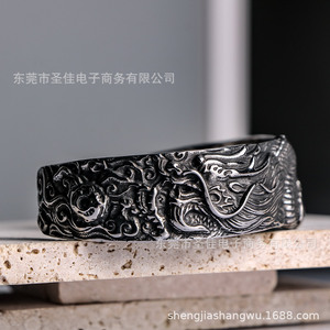 Brazalete de Dragón Estilo Chino, Plata Tibetana, Joyería de Moda para Hombre CZ078 - Product Image 4