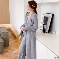 Nouveau Design femmes 3 pièces tricot ensemble Long Cardigan gilet large jambe pantalon automne hiver ample et confortable tenue pull ensemble