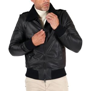 Chaqueta de Cuero Clásica Personalizada para Hombre, Estilo Bomber con Cuello de Piel, Estilo Motero, Resistente al Viento, para Otoño - Product Image 6