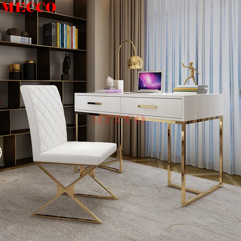 Executive Modern Office Furniture Desk Home Gold Metal Stainless Steel Study Desk Glass Luxury Metal Desk For Study Room