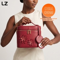 Bolsa de Maquiagem em Couro PU LZ, Estojo de Viagem para Cosméticos, Organizador de Necessaire para Mulheres, Caixa Cosmética Grande com Espelho