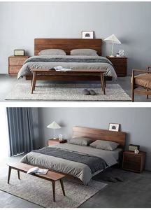 Cama doble moderna de nogal, diseño <span class=keywords><strong>flotante</strong></span> negro de madera maciza para dormitorio, cama moderna de madera maciza de <span class=keywords><strong>roble</strong></span>, cama de madera <span class=keywords><strong>Natural</strong></span> - Product Image 6