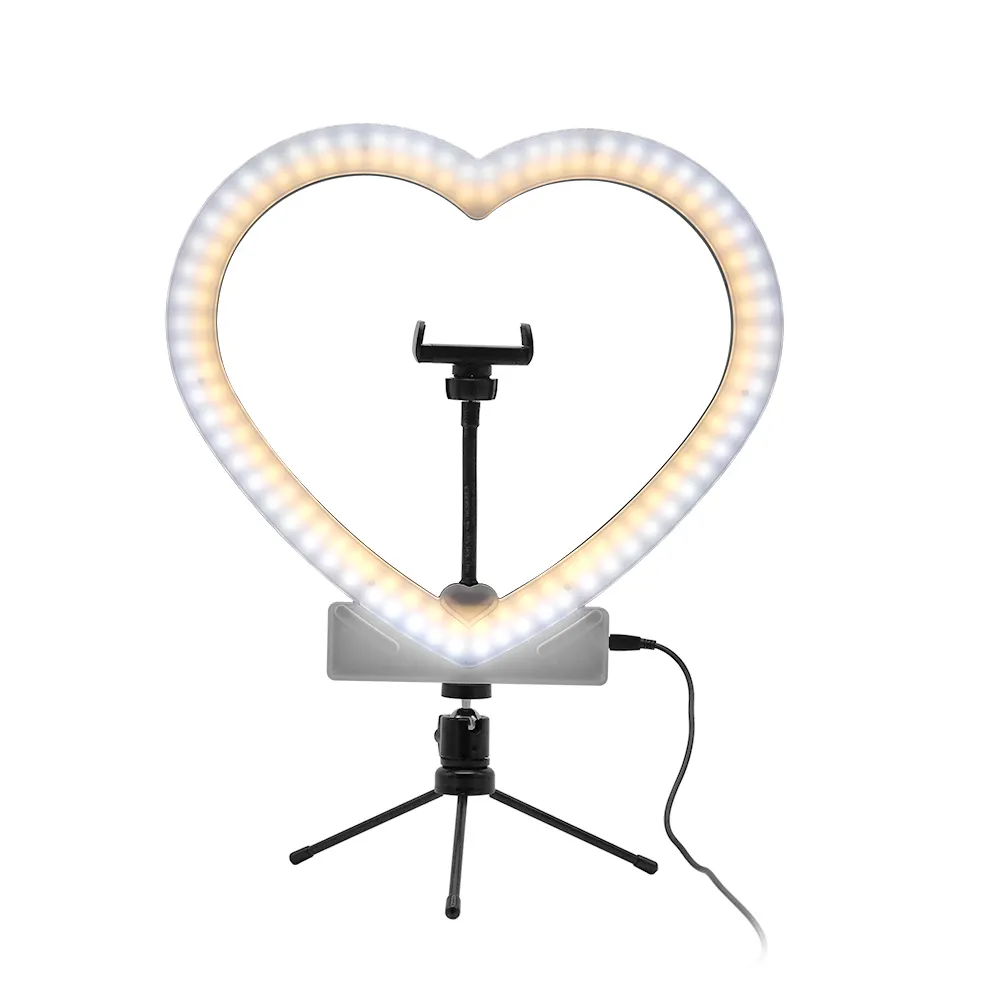 Foldable Tripod Selfie Holder Stick Led Fill Light Flash Heart Shaped Ring Light Tripod For Live Photography Makeup Video Shoot