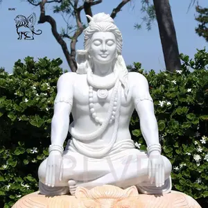 Blve ngoài trời Vườn trang trí Tay Chạm Khắc Đá Ấn Độ tôn giáo tượng bằng đá cẩm thạch trắng Hindu God Shiva điêu khắc