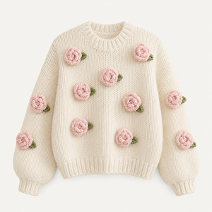 <span class=keywords><strong>Pull</strong></span> personnalisé 7GG fait main en coton 100% - <span class=keywords><strong>Pull</strong></span> tricoté à la main avec motif de rose personnalisé - Product Image 5