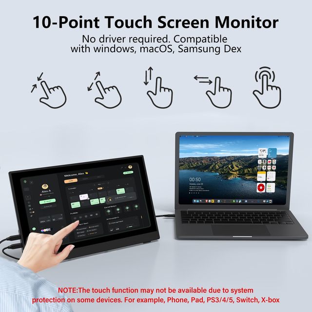 InnoView 15.6" Touch Screen Portable Monitor 60Hz 1200:1 USB C Travel Monitors for Laptop, PC, Phone
