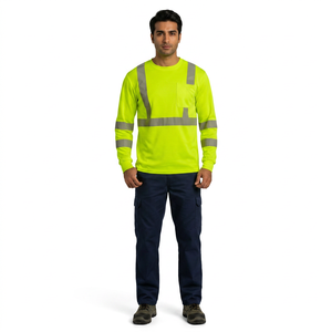 Chemises de travail à manches longues à col rond avec logo personnalisé, best-seller, séchage rapide, bande réfléchissante, haute visibilité, pour hommes - Product Image 1