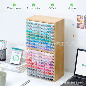 Nouveau support de rangement en bois pour marqueurs transfrontalier, porte-stylos et pinceaux à aquarelle multicouche en bois massif - Product Image 2