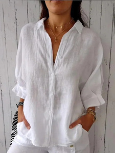 Ausverkauf Trendprodukt Frühling Sommer Elegante Modische Knopfleisten-Hemden aus Baumwolle, Leinen und Polyester in Übergrößen für Damen - Product Image 3