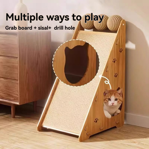 Wood Cat <b>Scratching</b> Board Sisal Rope Material Durable Indoor Cat Tree Minimalist Design Stars Pattern One Level - Product Image 5