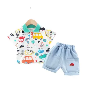 Kwaliteit Cartoon Korte T-Shirt 2 Stuk Kids Polo Jeans Sets Voor Jongens Zomer