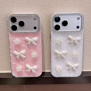 เคสโทรศัพท์มือถือลายดอกกุหลาบ โบว์ ประดับเพชร ลายหินอ่อน สำหรับสาวแฟชั่น รุ่น iPhone 17pro 16 15 ลายเปลือกหอย ขายส่ง - Product Image 1
