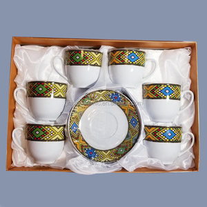 Prix d'usine 12 pièces Ensemble de tasses à café éthiopiennes en porcelaine fine <span class=keywords><strong>Saba</strong></span>, tasse et soucoupe éthiopiennes - Product Image 5