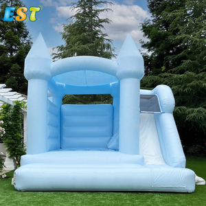Château plein d'entrain de fête de mariage de PVC de videur gonflable commercial château sautant <span class=keywords><strong>bleu</strong></span> Mini maison de rebond avec la glissière combinée à vendre - Product Image 1