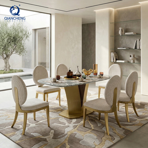 Mesa de Comedor de Mármol Italiano Clásica de Lujo de Alta Calidad para 8 Personas con Base de Acero Inoxidable, Compre Muebles en Línea en China - Product Image 1