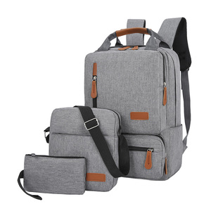 Laptop <b>Backpack</b> Set Gray Three Piece Casual Travel Bag With Shoulder <b>Strap</b> For Men Students School Use - Product Image 1
