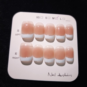 Unghie Finte French Tip, Sfumatura Rosa <span class=keywords><strong>Nude</strong></span>, Unghie Finte Corte Quadrate, Punte per Unghie con Linea Glitterata, Copertura Completa, Alta Qualità, Fatte a Mano - Product Image 2
