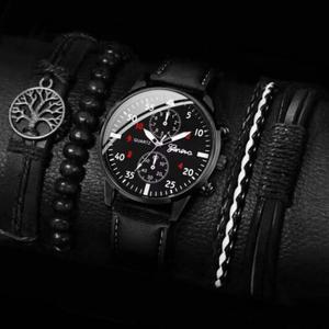 นาฬิกาธุรกิจแฟชั่นอนาล็อกลำลอง4ชิ้นสายหนังนาฬิกาข้อมือผู้ชายสร้อยข้อมือนาฬิกาควอตซ์สำหรับผู้ชายเครื่องประดับของขวัญ CC002 - Product Image 3