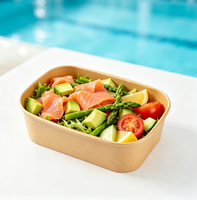 Boîte alimentaire carrée jetable en papier kraft imperméable pour salades, déjeuners, collations, événements en plein air, piscine, usine
