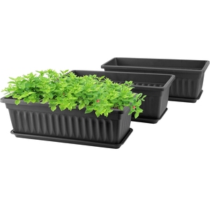 Pot de fleur rectangulaire en plastique avec plateau pour rebord de fenêtre de balcon et jardin pour jardinières et jardinières - Product Image 5