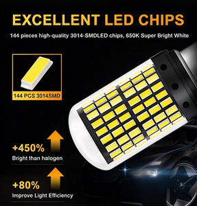 Luce Fissa e Lampeggiante 12V-50V 1156 BAU15S 1157 T20 T25 7440 7443 3014 144SMD Lampadina Auto 1141 1034 Luce di Direzione Luce Freno Rossa - Product Image 2