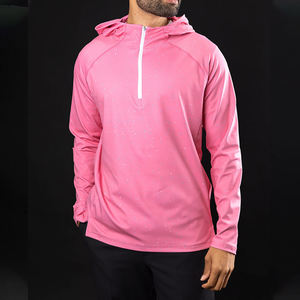 Custom Golf Attire Spring <b>Pink</b> <b>Men's</b> Pullover Quarter Zip Golf Hoodies Sportswear Cozy Breathable Quick Drying Large Hood <b>Hoodie</b> - Product Image 6