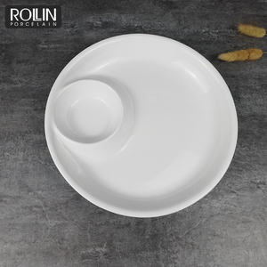 Tùy chỉnh tấm sứ bán buôn khoang phục vụ tấm nhà hàng ăn tối tấm gốm với Dip bát cho các trường học - Product Image 2