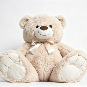 Oso de peluche personalizado color crema, oso de peluche con lazo, oso de peluche neutro, oso de peluche suave sentado - Product Image 3
