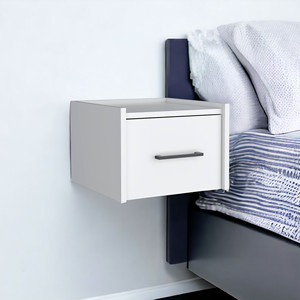 HMS 10 "nightstand ไม้ลอยสีขาวที่มีหนึ่งลิ้นชักตู้ข้างเตียงสไตล์โมเดิร์นและโบราณสำหรับอพาร์ทเมนต์ประกอบสมาร์ท - Product Image 2