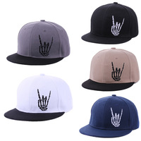 Casquette Snapback Bone Hand Sign à visière plate en sergé uni, style streetwear, réglable, unisexe, cinq couleurs, pour hommes et femmes, usage quotidien